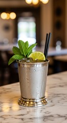 Refreshing Mint Julep Cocktail in Silver Cup