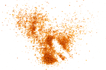 hot red chili powder on white background isolated. shot with high angle view