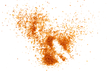 Gardinen Chilischoten hot red chili powder on white background isolated. shot with high angle view  © PAKERTI