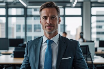 Fototapeta premium Confident Contemporary Corporate Executive in Urban Office Setting