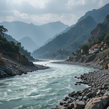 The begrudging on River Ganges with the merger of two rivers at rudraprayag
