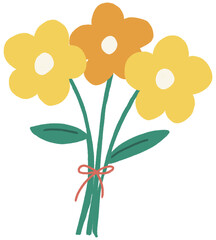 노란 꽃 꽃송이 꽃다발 일러스트