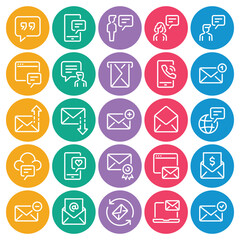 Circle color outline icons set for Email message