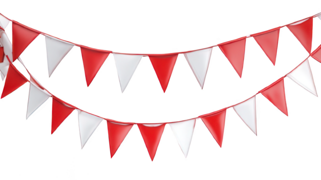 Realistic Red and White Bunting Flags Isolated on White Background