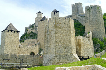 The main medieval buildings of Serbia: a general view of the Golubac fortress. Ancient impregnable...