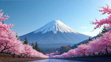 mt fuji and cherry blossom