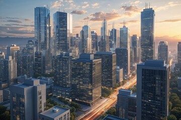 Obraz premium Capitalist Networking in the Digital Urban Landscape A Future Vision for Urban Dynamics