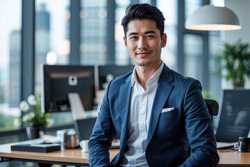 Confident Young Asian Business Leader Shaping Success in Modern Corporate Environment