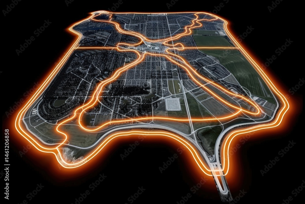 Aufkleber illuminated map design featuring urban layout and pathways.