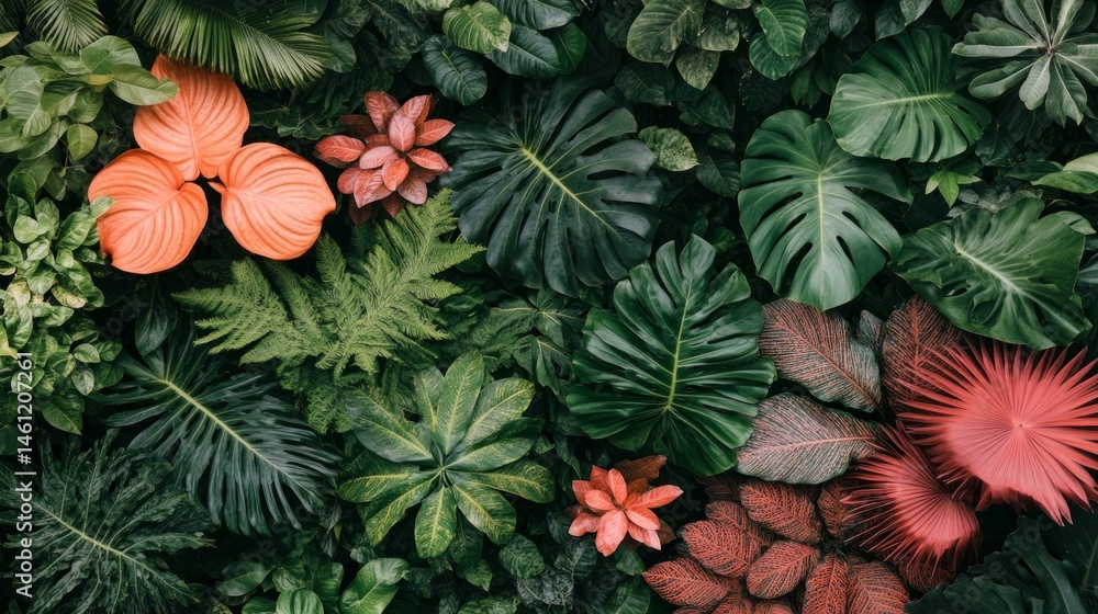 Poster captivating display of tropical foliage showcasing an array of lush green leaves paired with bright 