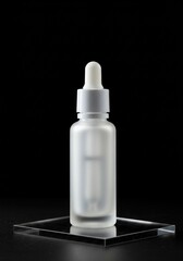 Frosted glass dropper bottle on black background