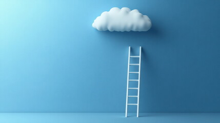 A ladder leading to the sky, with one cloud above it