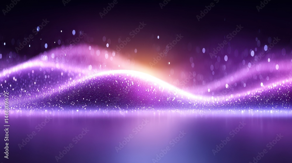 Poster abstract luminous purple waves on surface background with elegant light and sparkles design