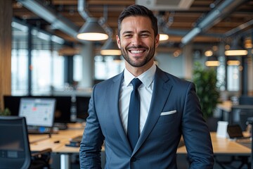 Fototapeta premium Confident Business Executive Smirking in Professional Office Setting