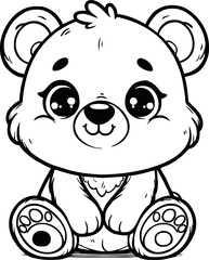 Coloring pages, Wild animals outline, Cute bear doll, vector illustration