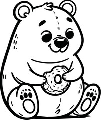 Coloring pages, Wild animals outline, Cute bear doll, vector illustration
