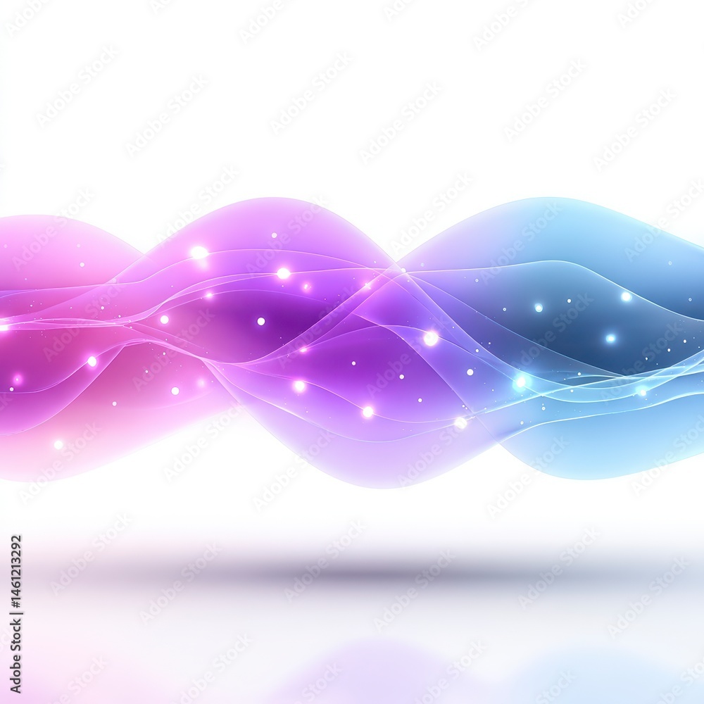 Poster abstract waves flowing with sparkles purple and blue hues gradient background visual design element
