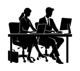 Black Vector of Man and Woman on Computers