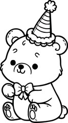 Coloring pages, Wild animals outline, Cute bear doll, vector illustration