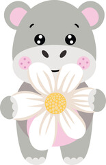 Happy Little Hippo and a Daisy Bloom