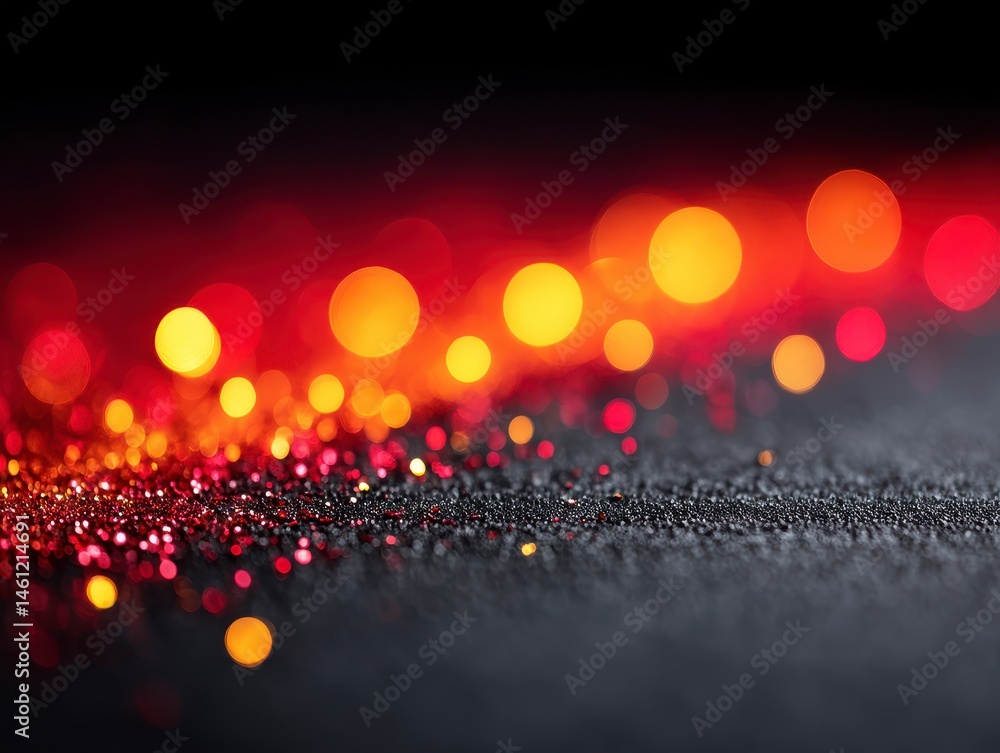 Poster blurred lights festive atmosphere abstract bokeh background in red and gold tones with glitter surfa