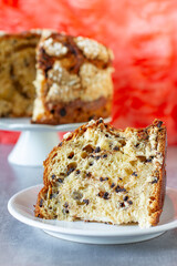 Slice of panettone cake on a table