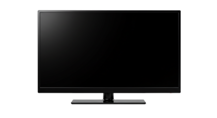 Black LCD computer monitor with widescreen display isolated on transparent background, suitable for UI design mockups, gaming setup visuals, and technology advertisement graphics