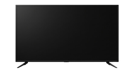 Modern LED flat-screen TV in black color isolated on transparent background, perfect for electronics branding, product mockups, home entertainment visuals, and smart TV advertising