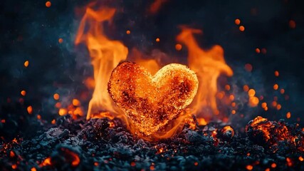 fiery heart shape in flame video symbol strong love 