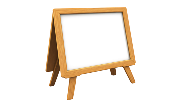 Wooden easel with blank white board isolated on transparent or white background. PNG Generative ai