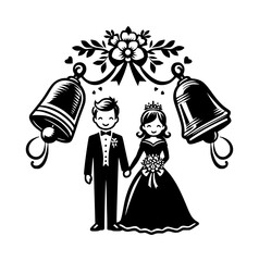 Wedding bells just married coloring page for kids black color vector white background silhouette