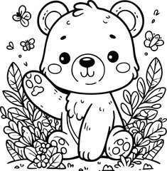Coloring pages, Wild animals outline, Cute bear doll, vector illustration