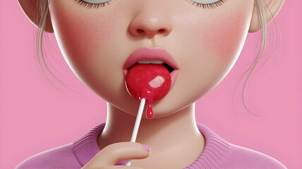 close up studio shot of a white young woman with lollipop