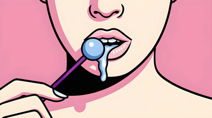 close up studio shot of a white young woman with lollipop