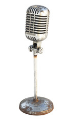 Vintage microphone on a stand isolated on transparent or white background. PNG Generative ai