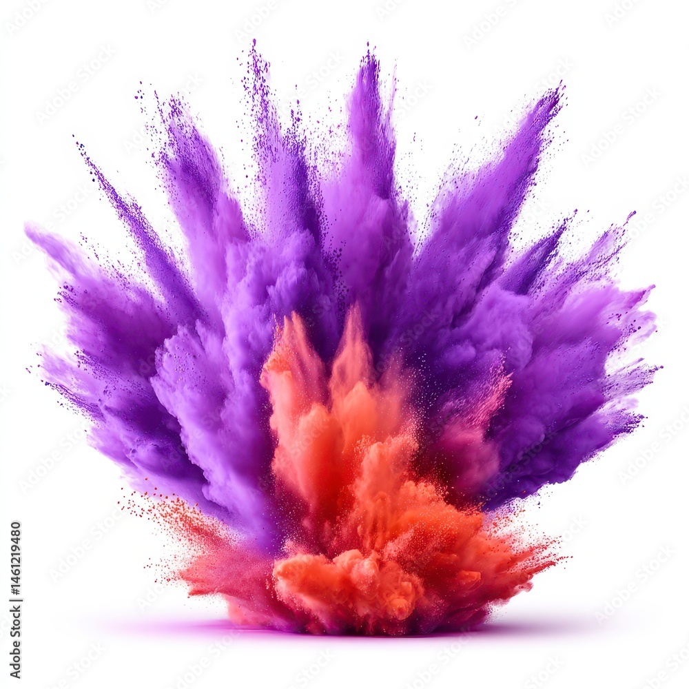 Poster dynamic explosion of color harmony purple and orange abstract burst with delicate particle scatterin