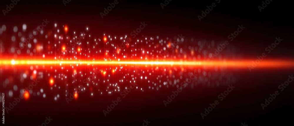 Poster dynamic light beam with sparkling particles in red hues abstract background digital art