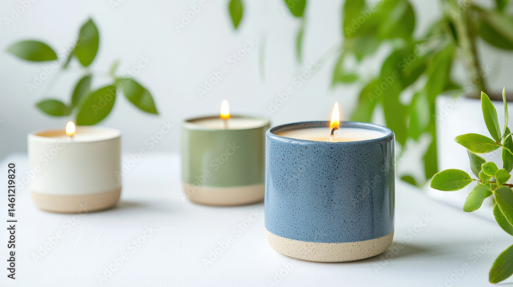 Aufkleber serene display of decorative candles in various colors, creating calming atmosphere with soft flames