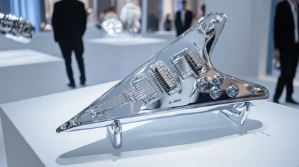 Unique Modern Electric Guitar Sculpture Display at Contemporary Art Exhibition Showcase