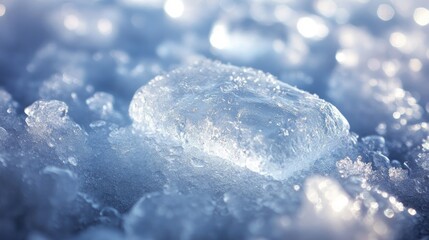 Close-up of icy crystals, glistening in sunlight.  Many small and large pieces of ice