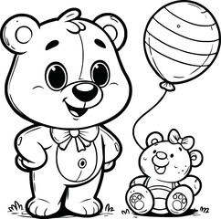 Obraz premium Coloring pages, Wild animals outline, Cute bear doll, vector illustration