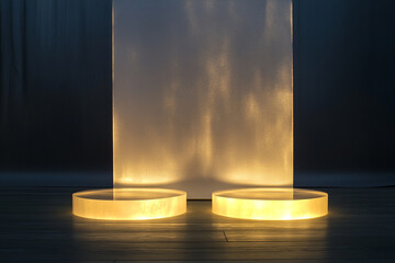 Illuminated Circular Platforms Minimalist Display Warm Light