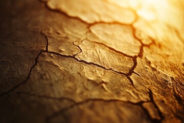 Obraz premium Close-up view of cracked earth surface lit by sunlight.