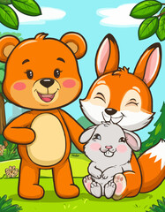 Fototapeta premium Cheerful animals enjoying friendship in a vibrant forest 
