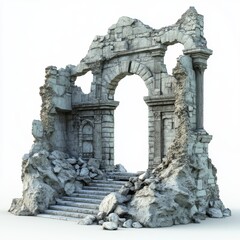 Ancient Stone Ruins Archway and Staircase 3D Render
