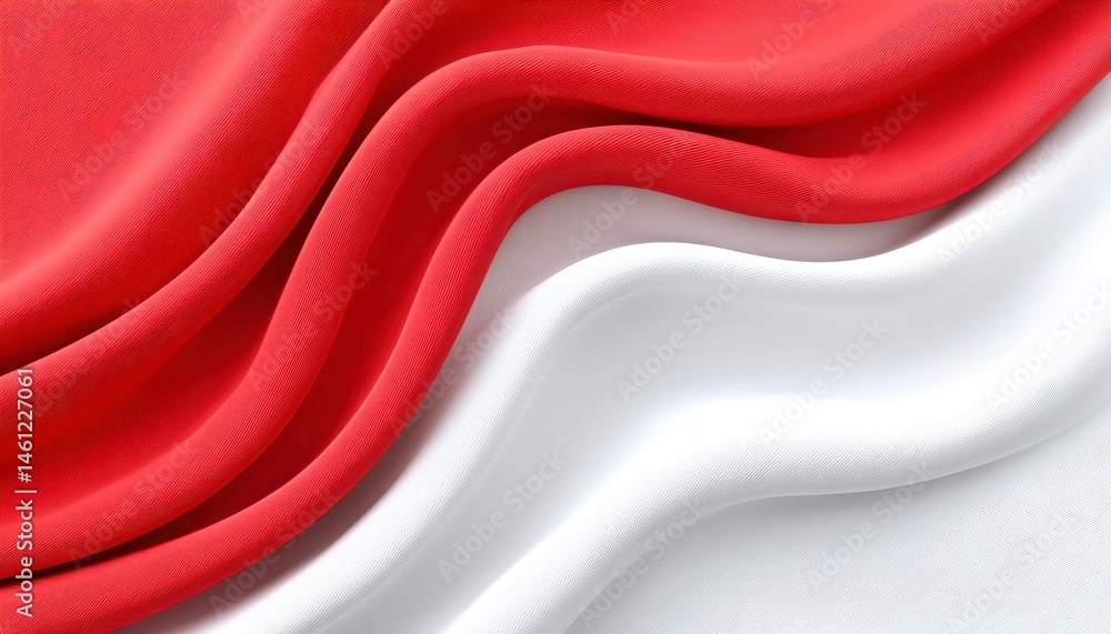 Poster flowing red and white fabric abstract design presentation backdrop smooth surface wave art 95 charac