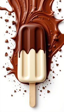 stick kulfa ice cream with a chocolate splash isolated on a white background, depicting a refreshing and indulgent treat.