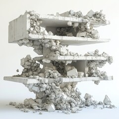 Crumbling Concrete Structure Abstract 3D Render of Layered, Disintegrating Forms