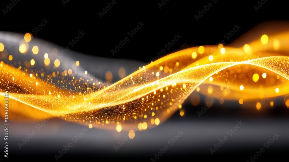Poster golden waves of glittering light particles abstract background design concept with sparkling eleganc