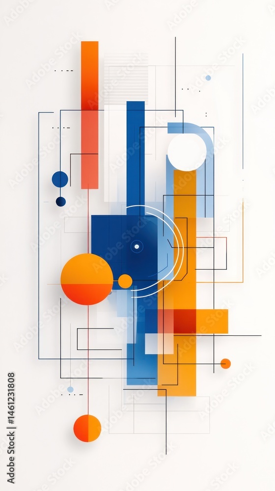 Poster abstract geometric design with vibrant colors and interconnected shapes. dynamic composition of squa